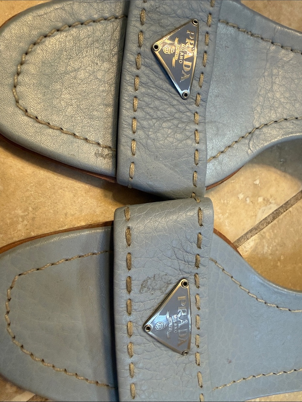 Prada Light Blue Leather Slide Mules with Triangle Logo - Picture 4 of 4